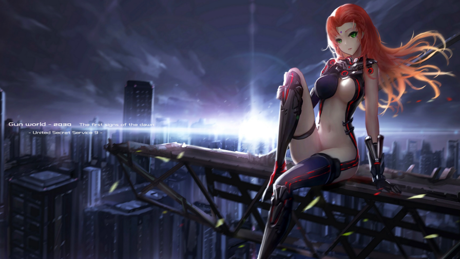 Beautiful Anime Girl at Night with Skyscrapers