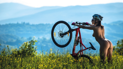 Hot nude bike babe in nature - sexy porn wallpaper